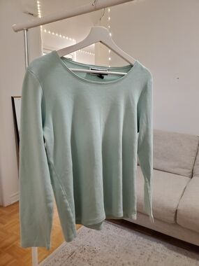 Karen Scott Long-Sleeve Scoop Neck Top in Mint